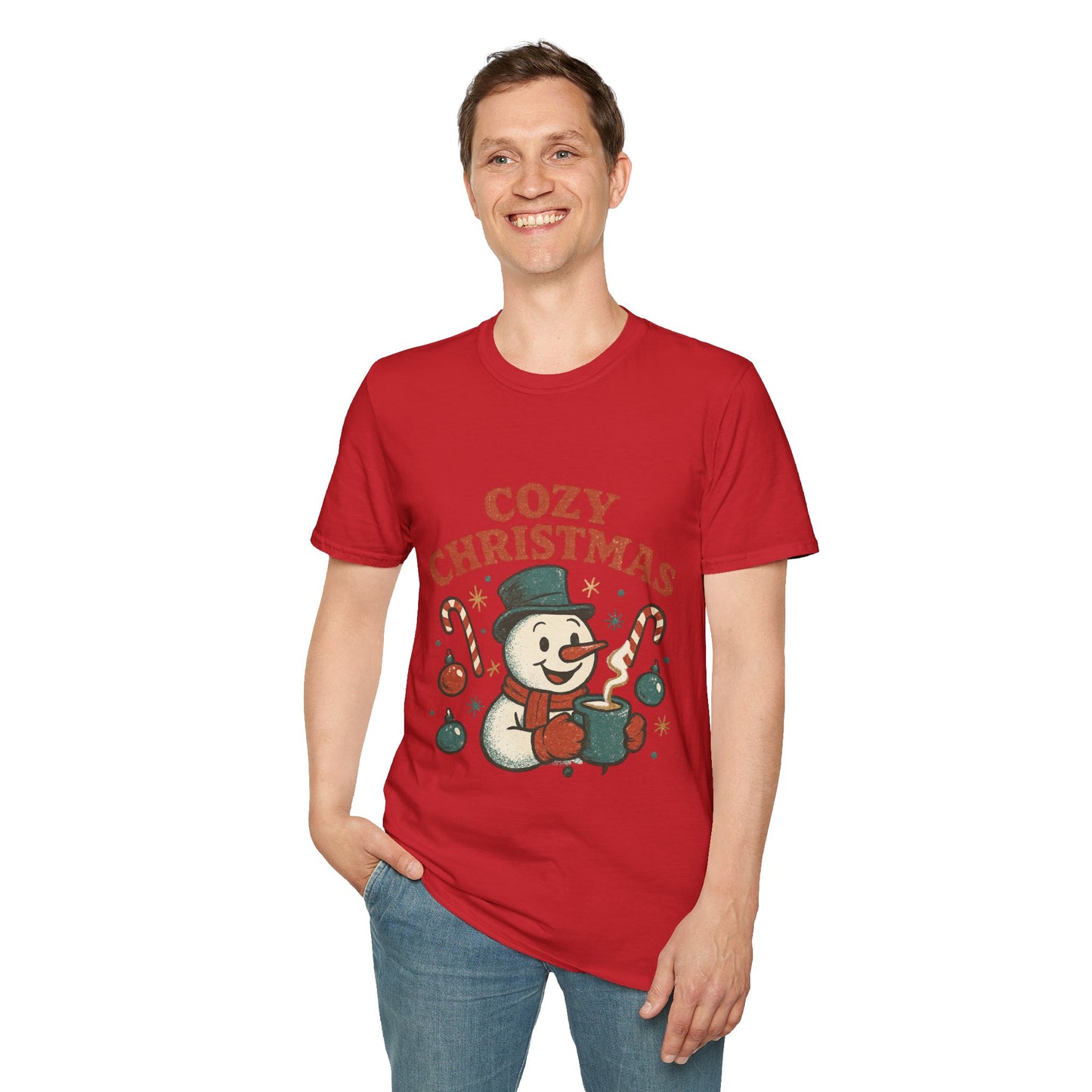Cozy Christmas | Retro Snowman Coffee Lover Unisex T-Shirt