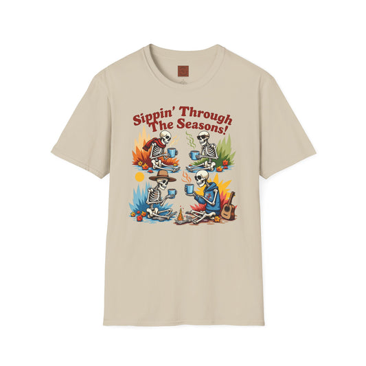 Sippin’ Through the Seasons | Year-Round Coffee Skeleton Tee