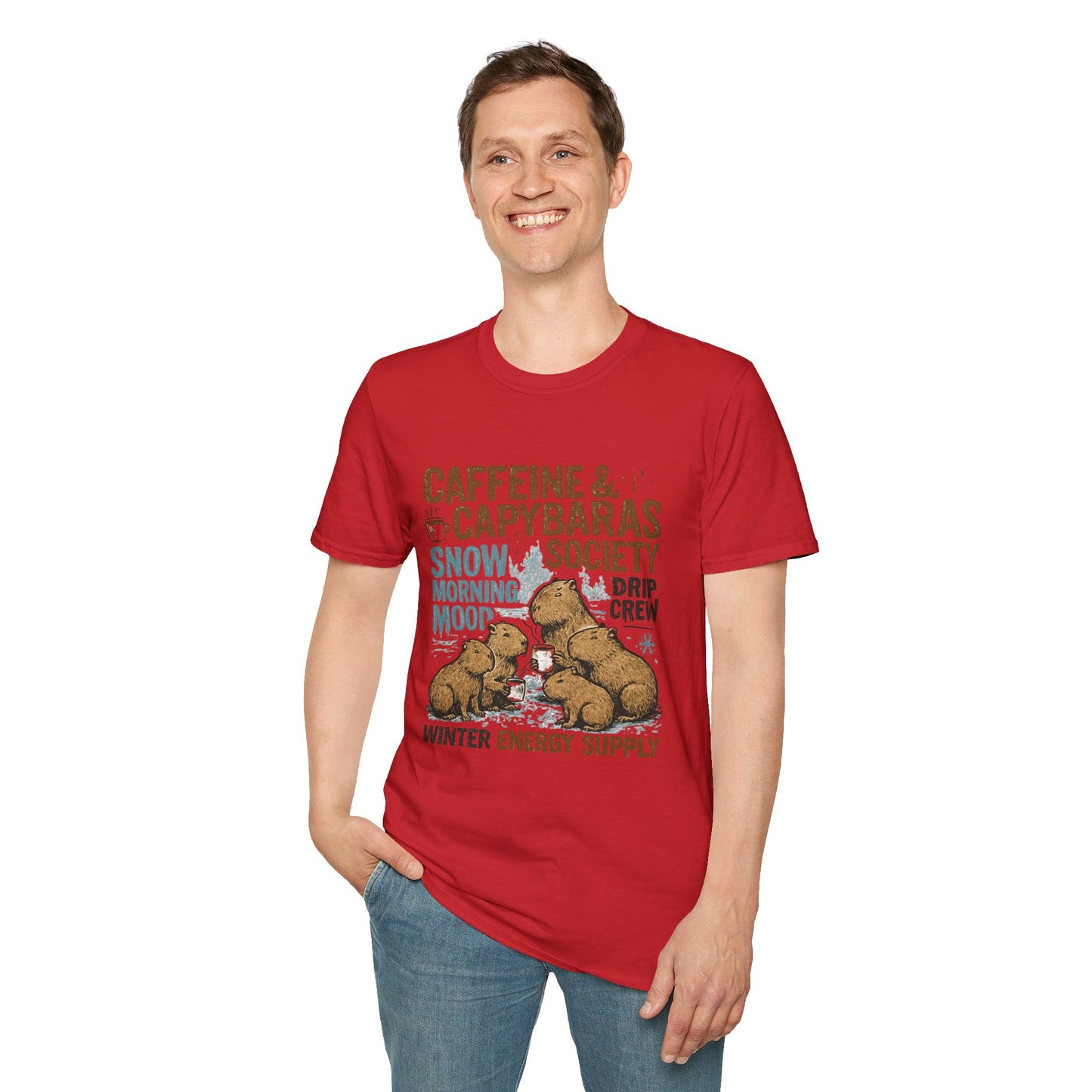 Caffeine & Capybaras Society | Funny Winter Coffee Lover Unisex T-Shirt