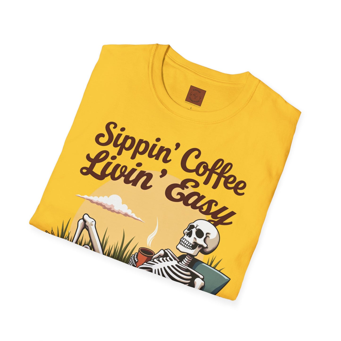 Sippin’ Coffee, Livin’ Easy | Chill Skeleton Coffee Tee