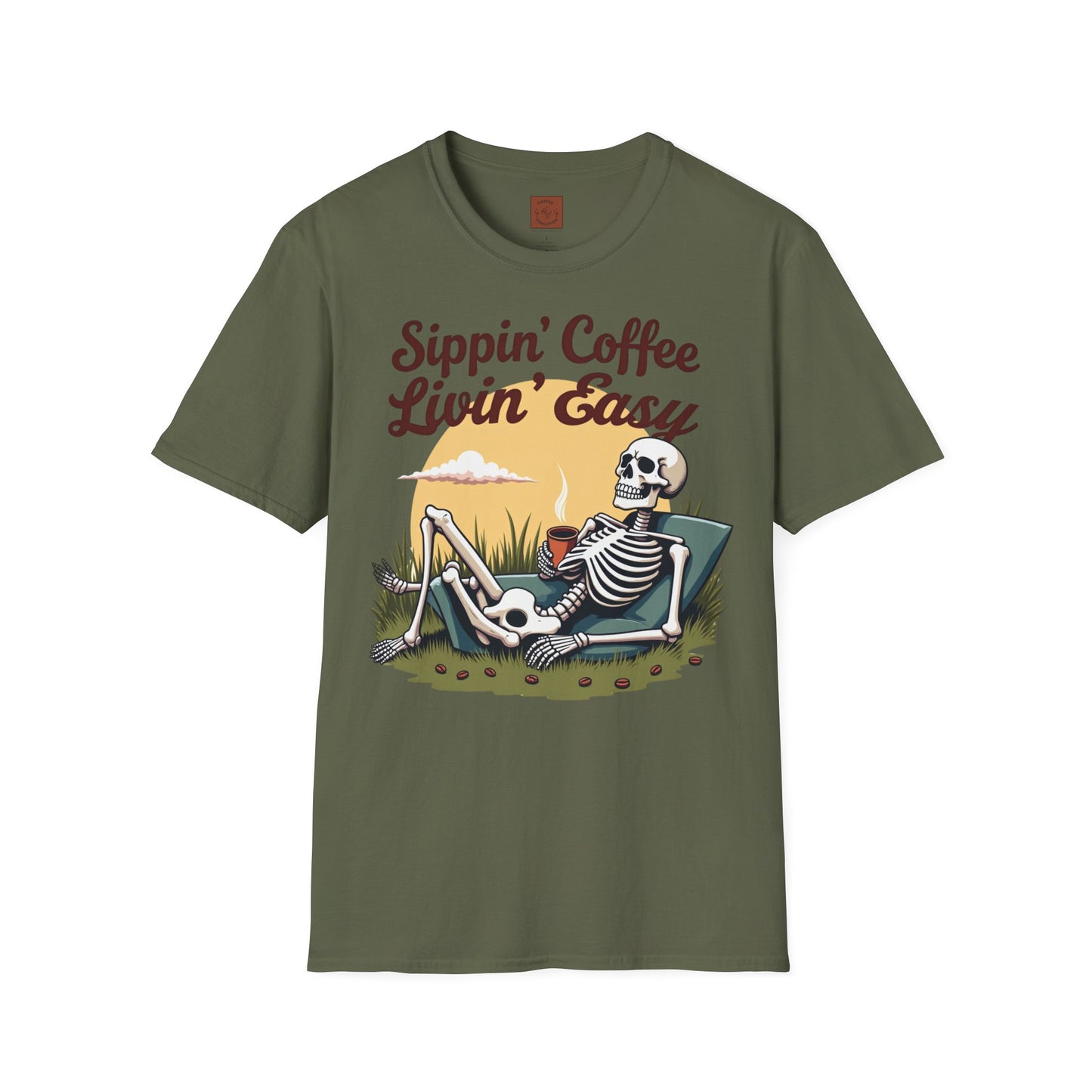 Sippin’ Coffee, Livin’ Easy | Chill Skeleton Coffee Tee
