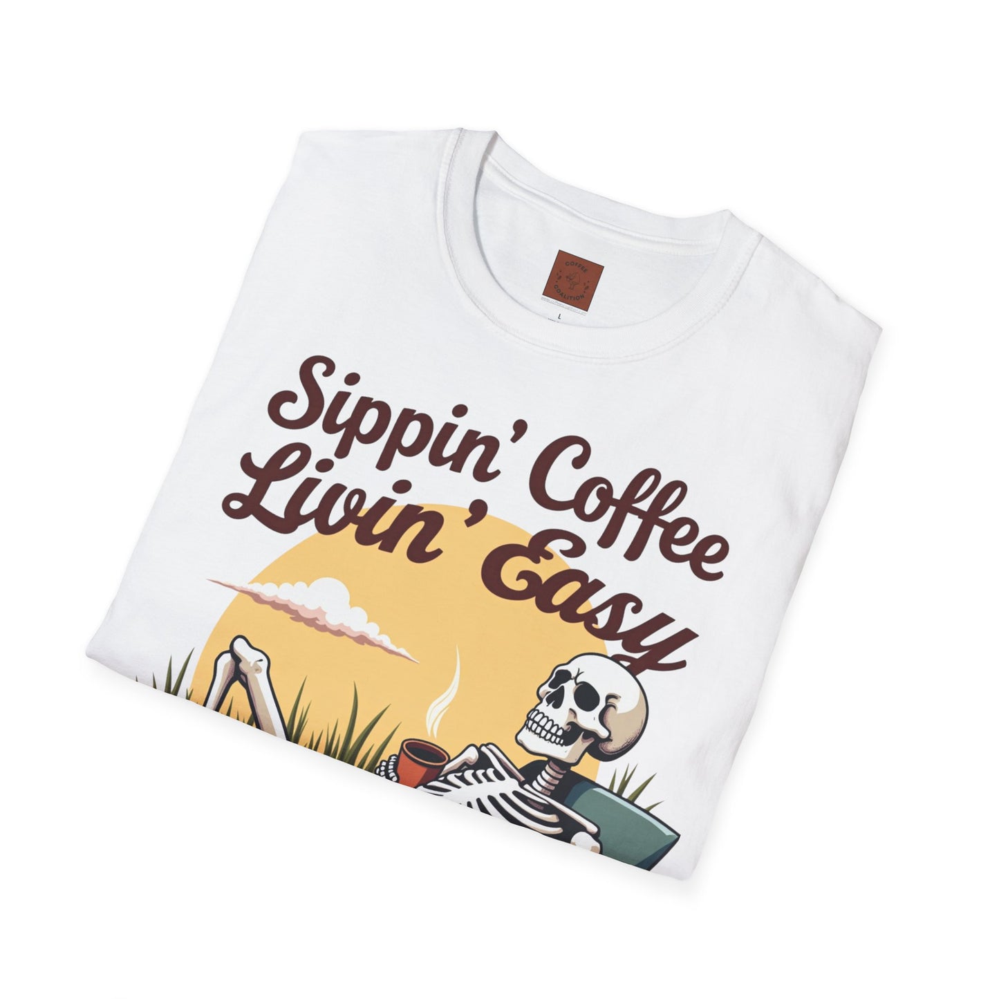 Sippin’ Coffee, Livin’ Easy | Chill Skeleton Coffee Tee