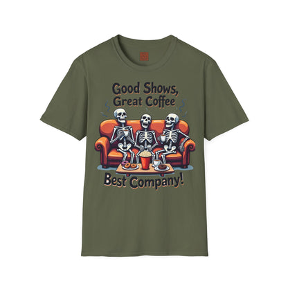 Good Shows, Great Coffee, Best Vibes | Skeleton Chill Crew Tee