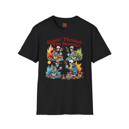 Sippin’ Through the Seasons | Year-Round Coffee Skeleton Tee