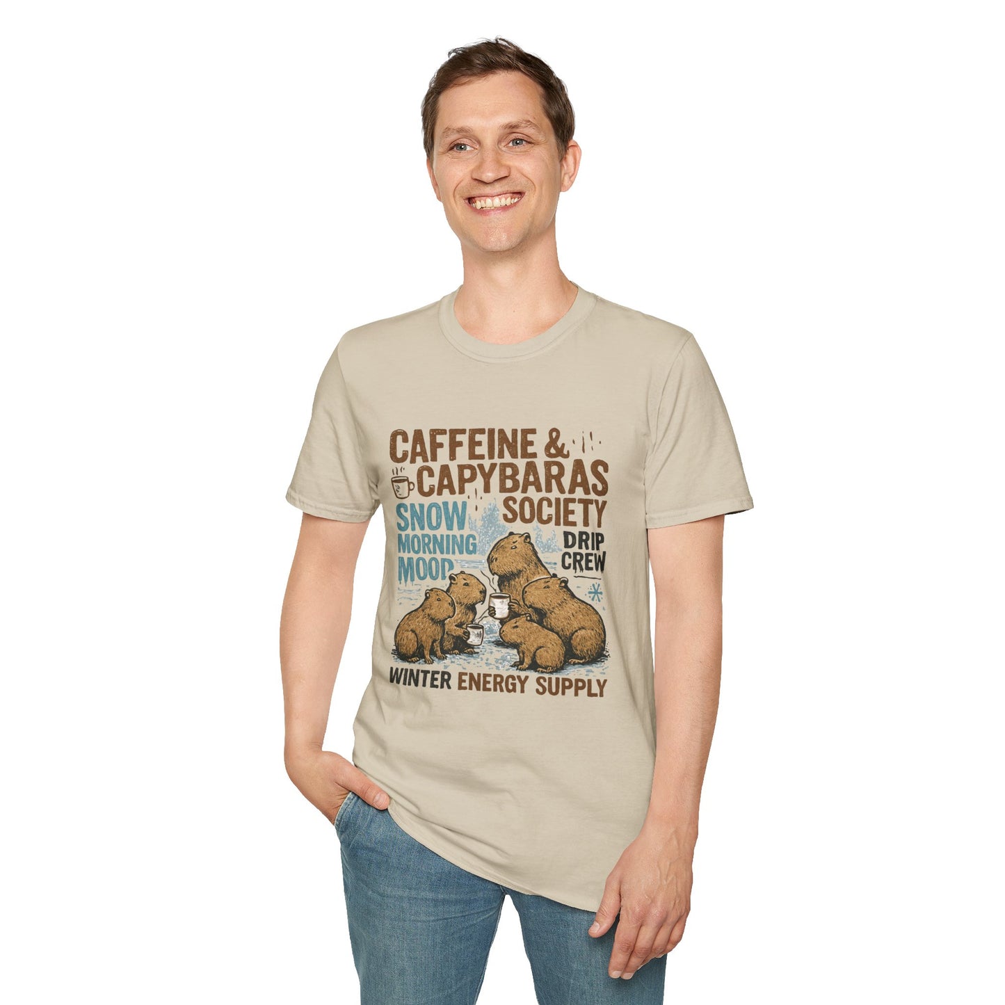 Caffeine & Capybaras Society | Funny Winter Coffee Lover Unisex T-Shirt