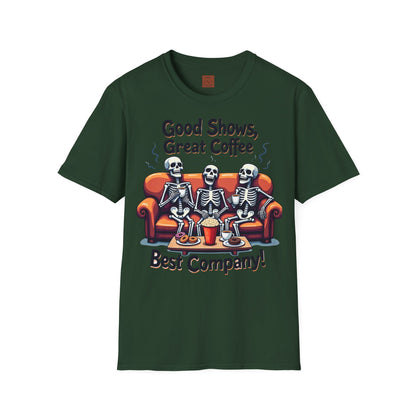 Good Shows, Great Coffee, Best Vibes | Skeleton Chill Crew Tee