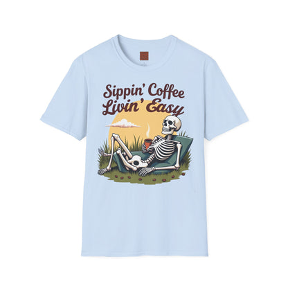 Sippin’ Coffee, Livin’ Easy | Chill Skeleton Coffee Tee