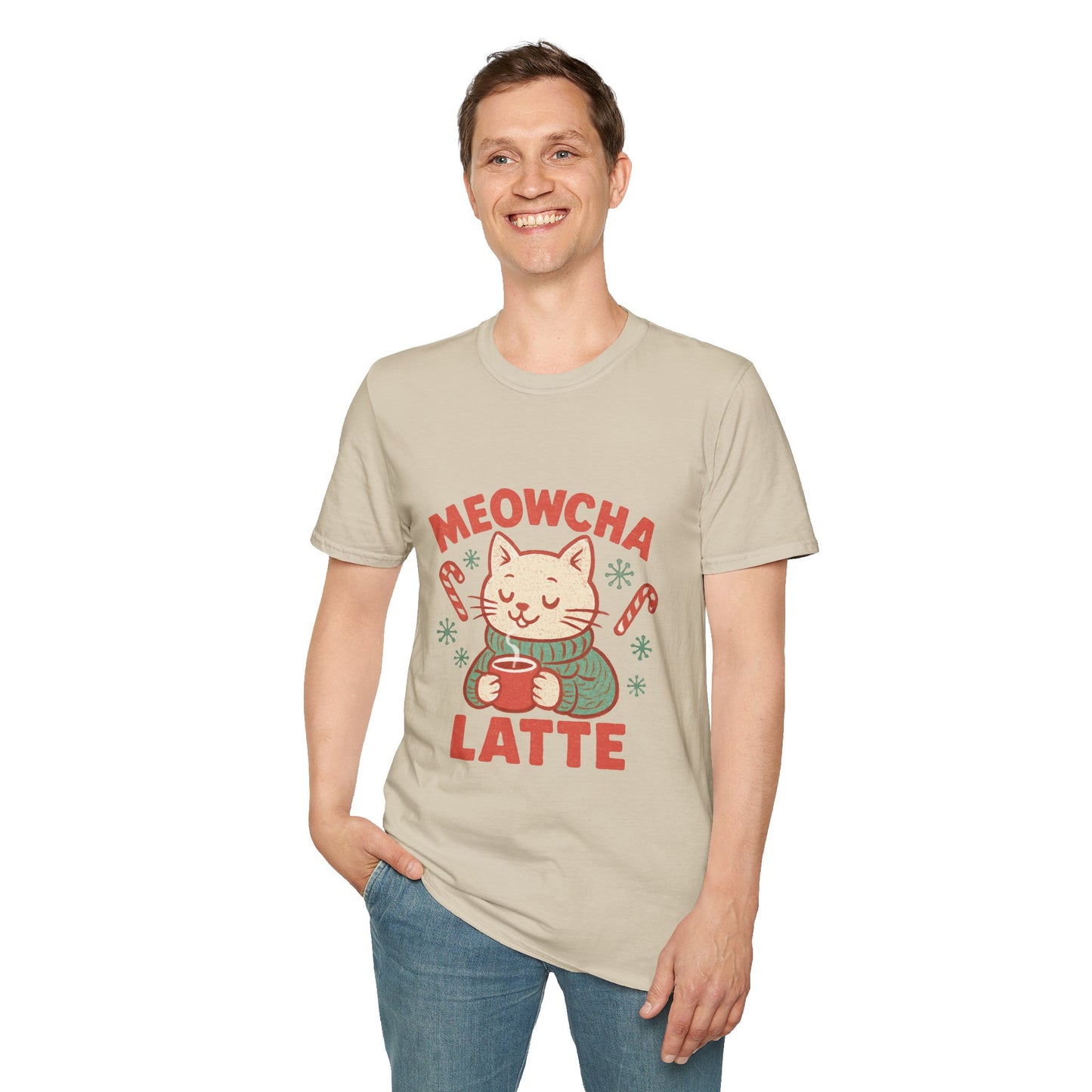 Meowcha Latte | Cozy Cat Christmas Coffee Lover Unisex T-Shirt