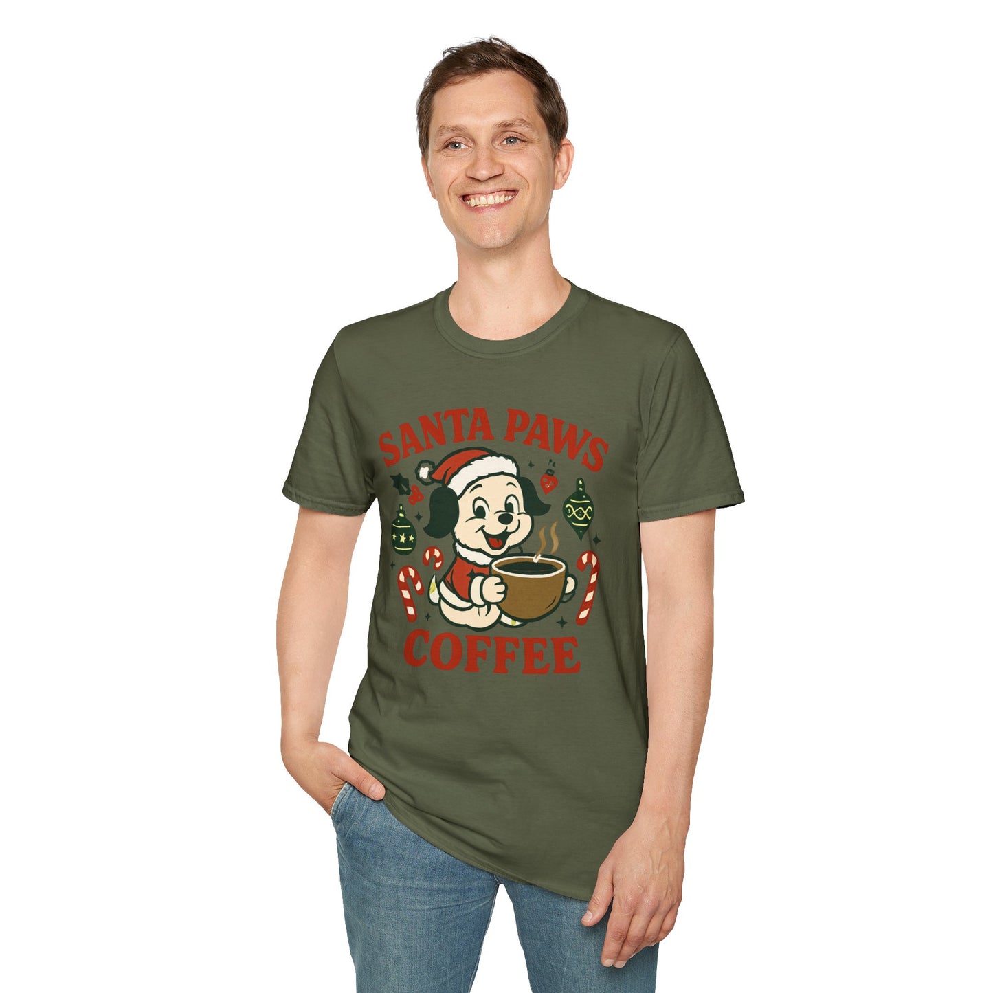 Santa Paws Coffee | Funny Dog Coffee Lover Christmas Unisex T-Shirt