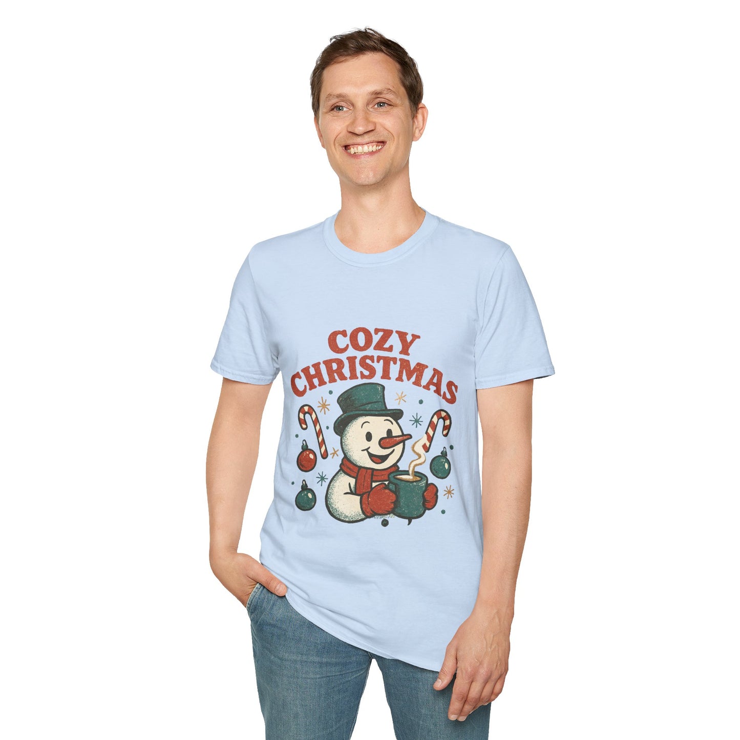 Cozy Christmas | Retro Snowman Coffee Lover Unisex T-Shirt