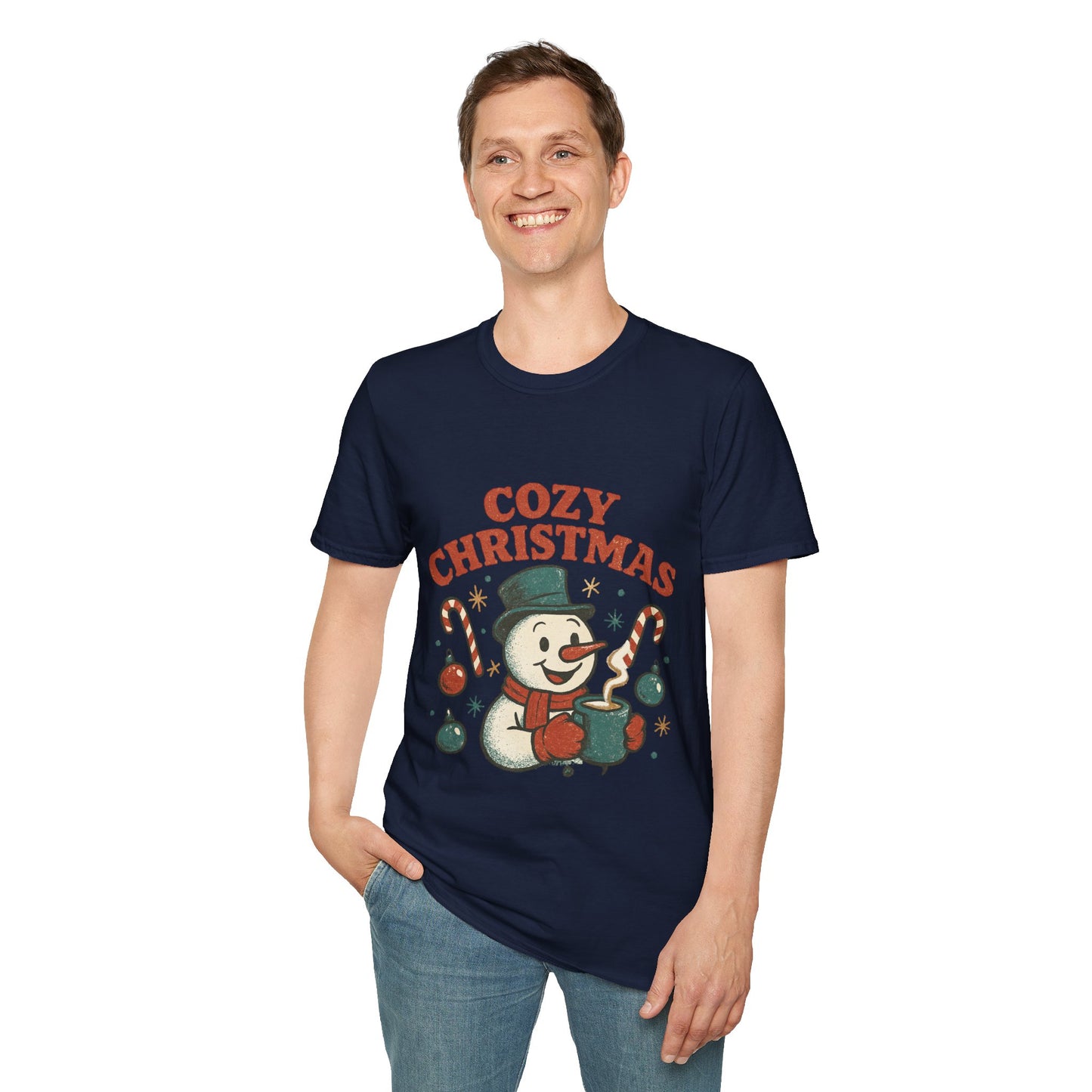 Cozy Christmas | Retro Snowman Coffee Lover Unisex T-Shirt