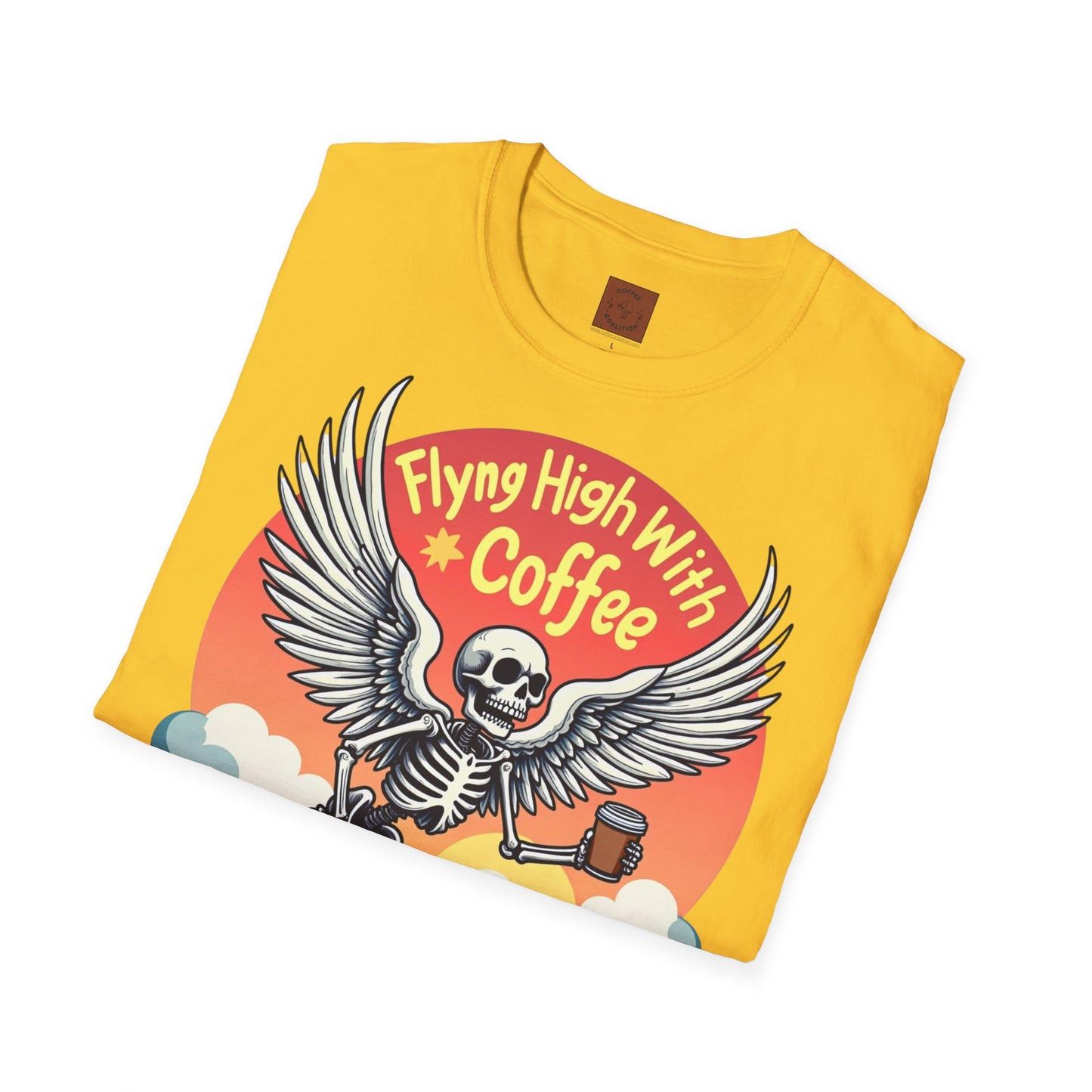 Flying High With Coffee | Skeleton Wings Tee
