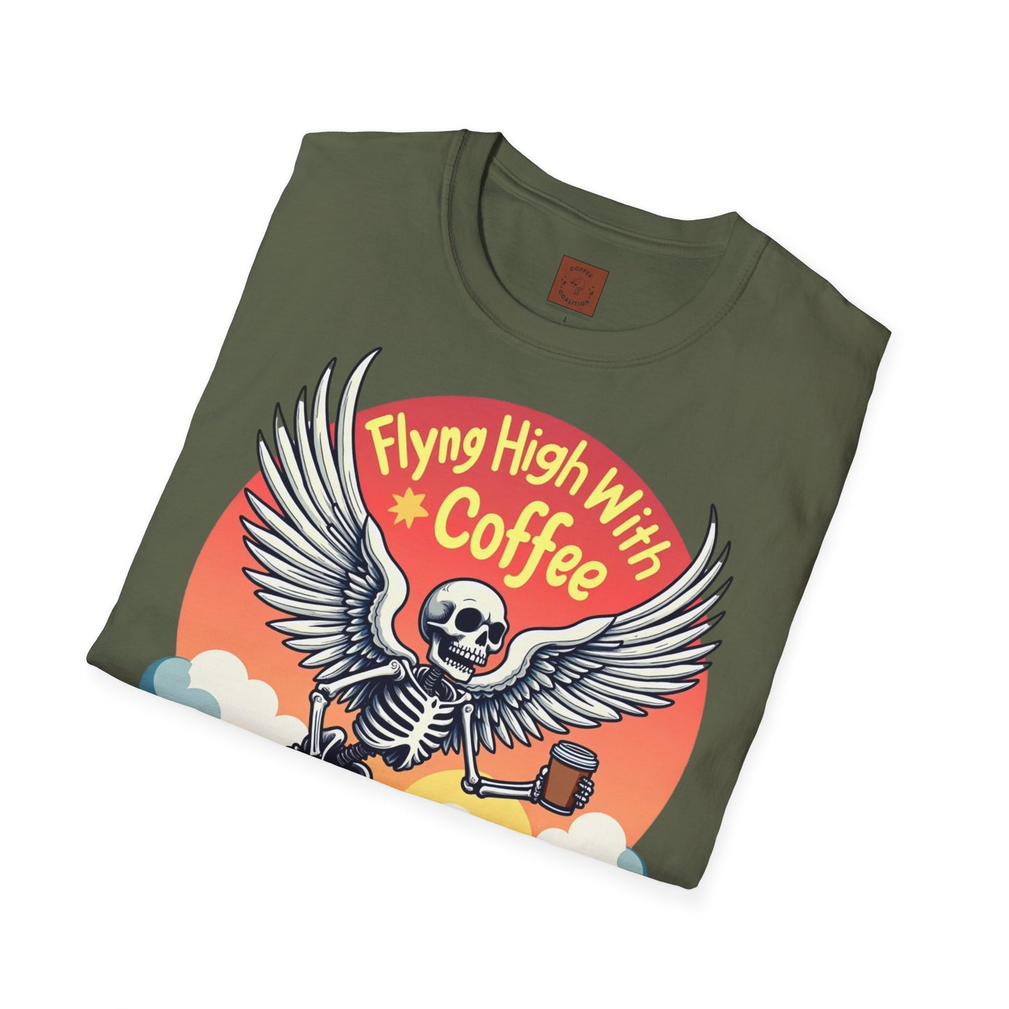 Flying High With Coffee | Skeleton Wings Tee