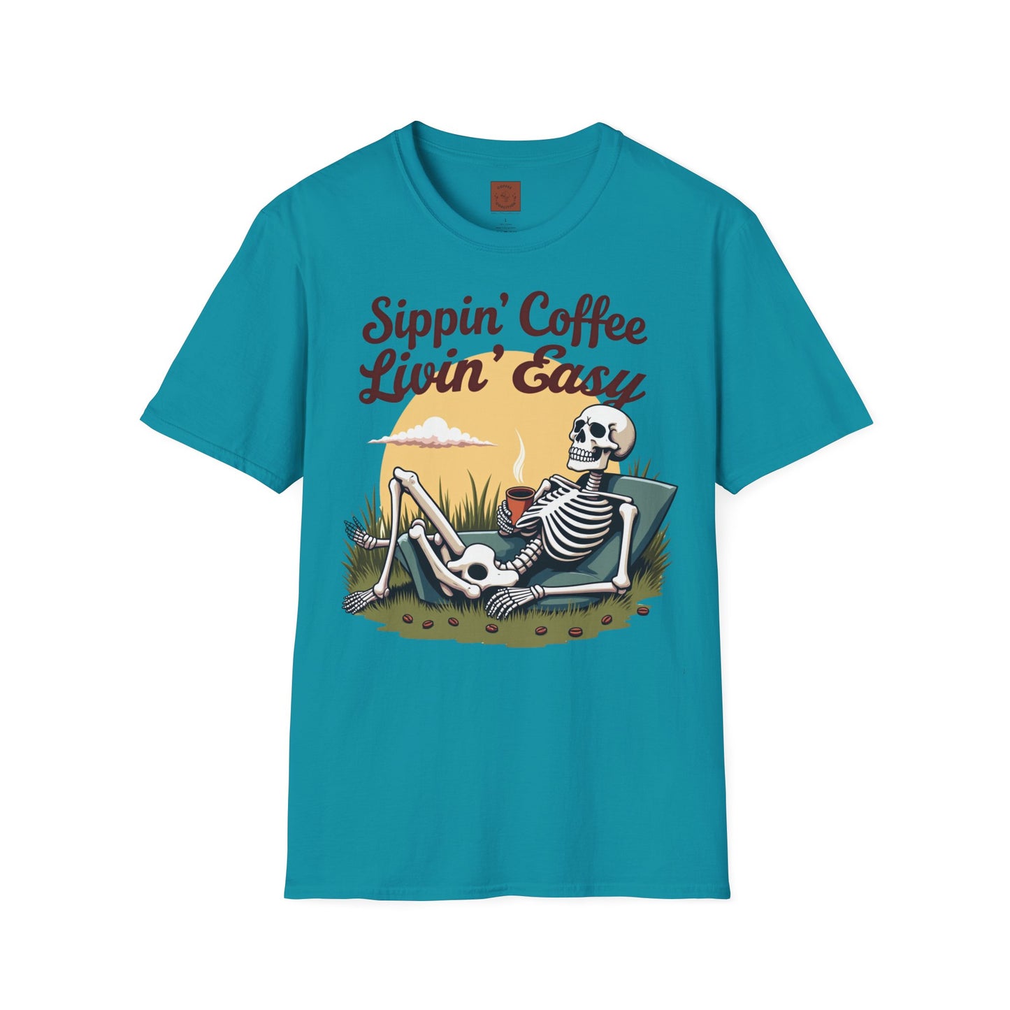Sippin’ Coffee, Livin’ Easy | Chill Skeleton Coffee Tee