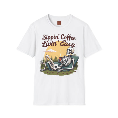 Sippin’ Coffee, Livin’ Easy | Chill Skeleton Coffee Tee