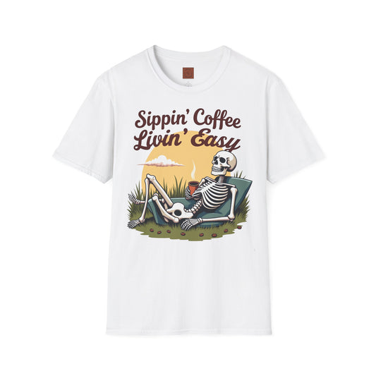 Sippin’ Coffee, Livin’ Easy | Chill Skeleton Coffee Tee