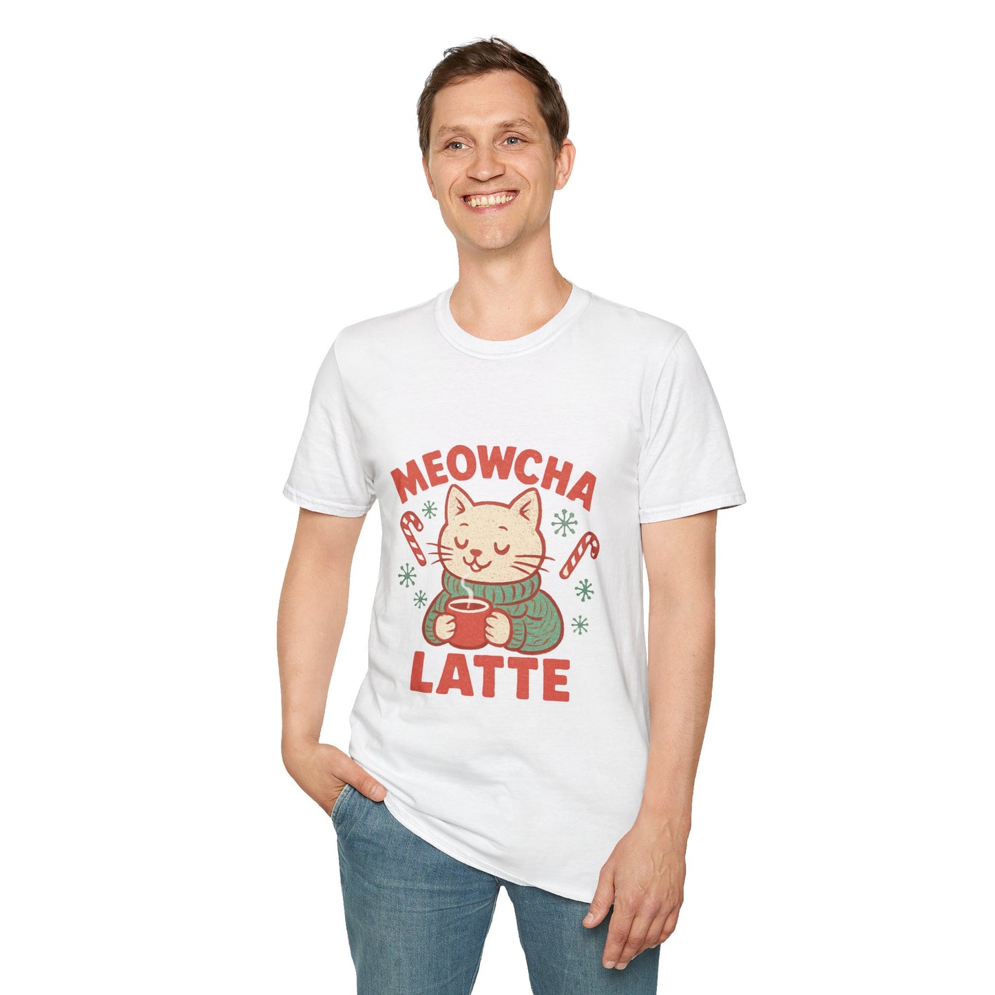 Meowcha Latte | Cozy Cat Christmas Coffee Lover Unisex T-Shirt