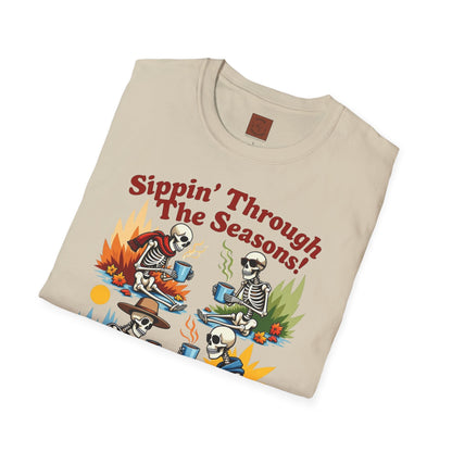 Sippin’ Through the Seasons | Year-Round Coffee Skeleton Tee