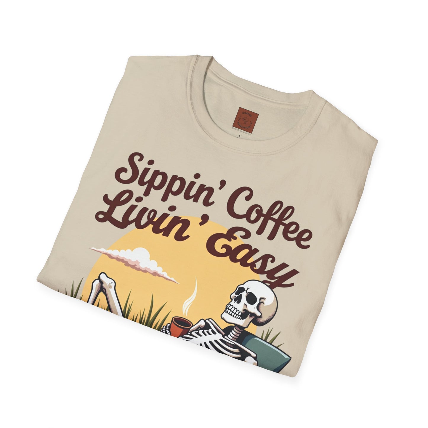 Sippin’ Coffee, Livin’ Easy | Chill Skeleton Coffee Tee
