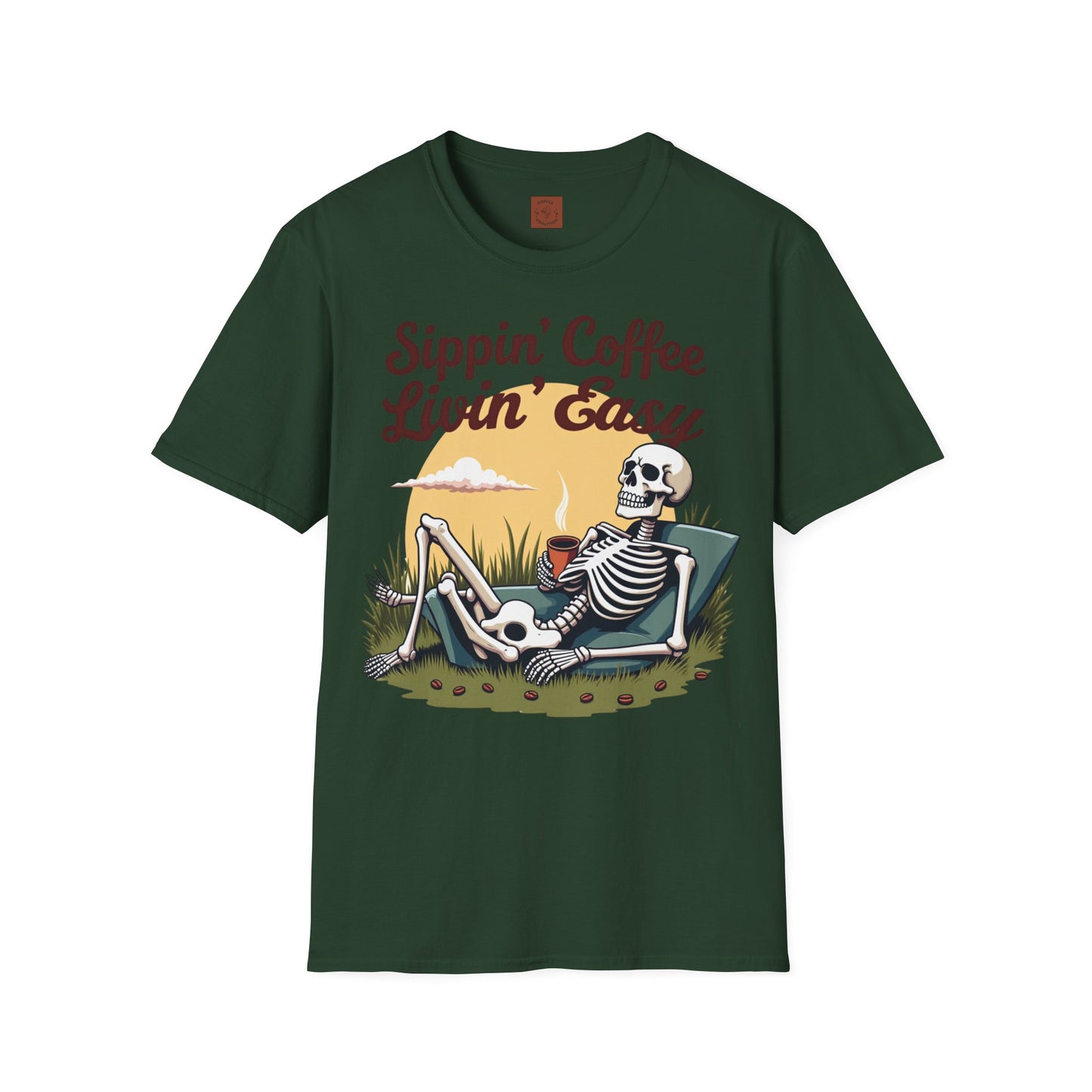 Sippin’ Coffee, Livin’ Easy | Chill Skeleton Coffee Tee