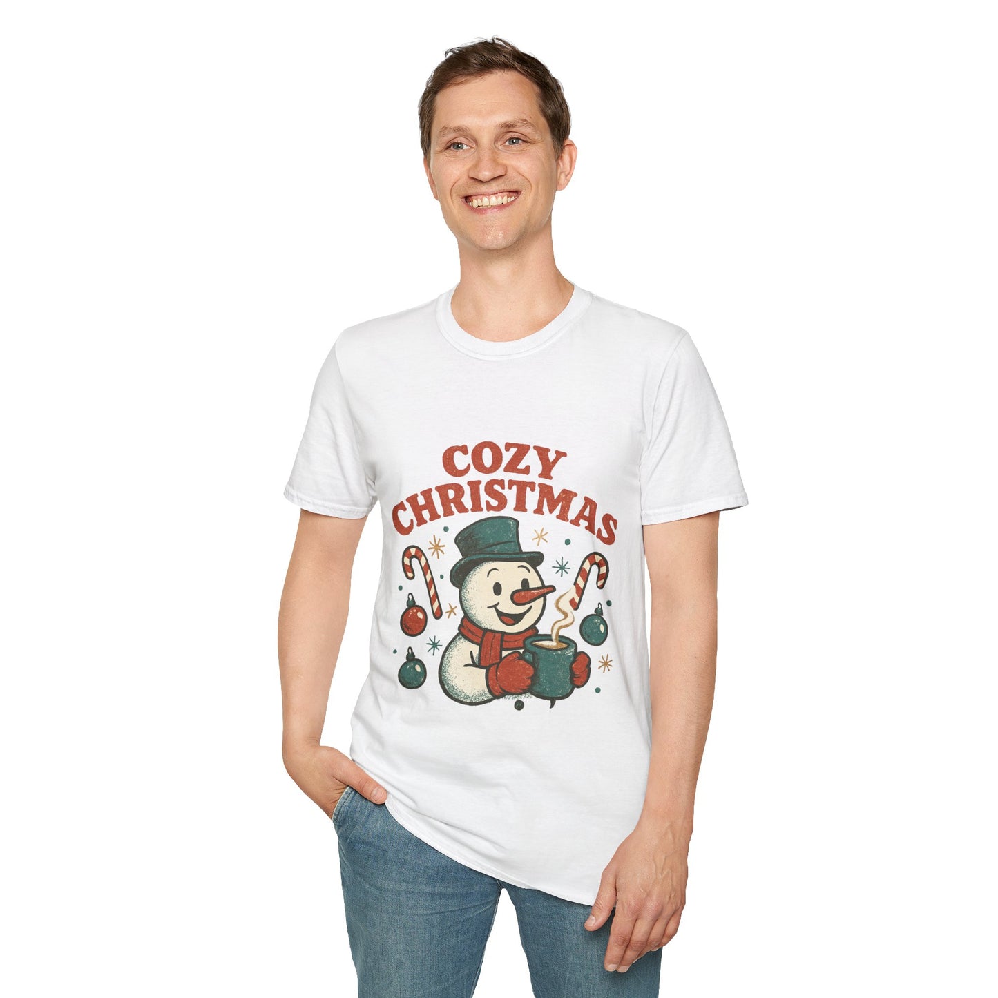 Cozy Christmas | Retro Snowman Coffee Lover Unisex T-Shirt