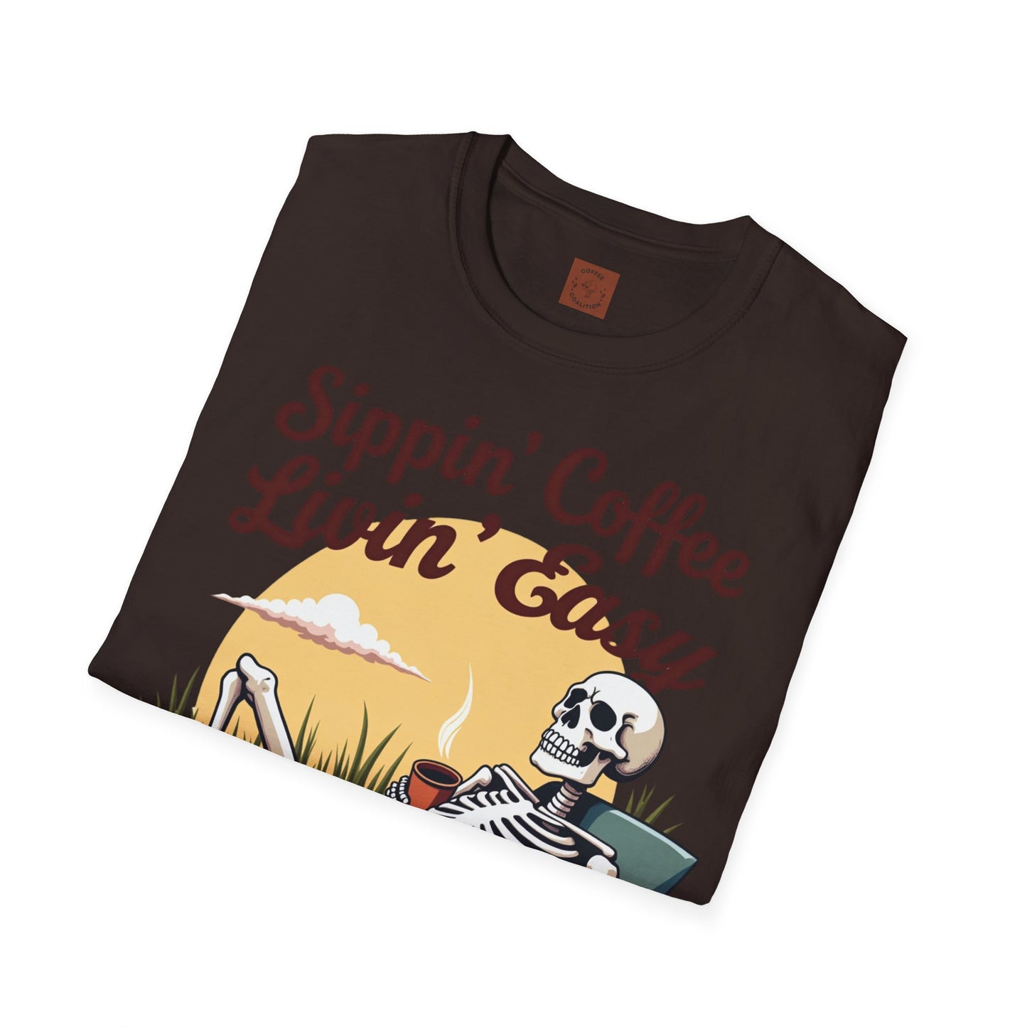 Sippin’ Coffee, Livin’ Easy | Chill Skeleton Coffee Tee