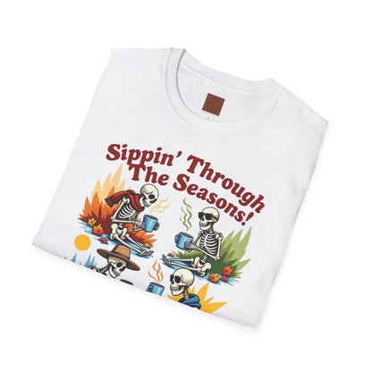 Sippin’ Through the Seasons | Year-Round Coffee Skeleton Tee