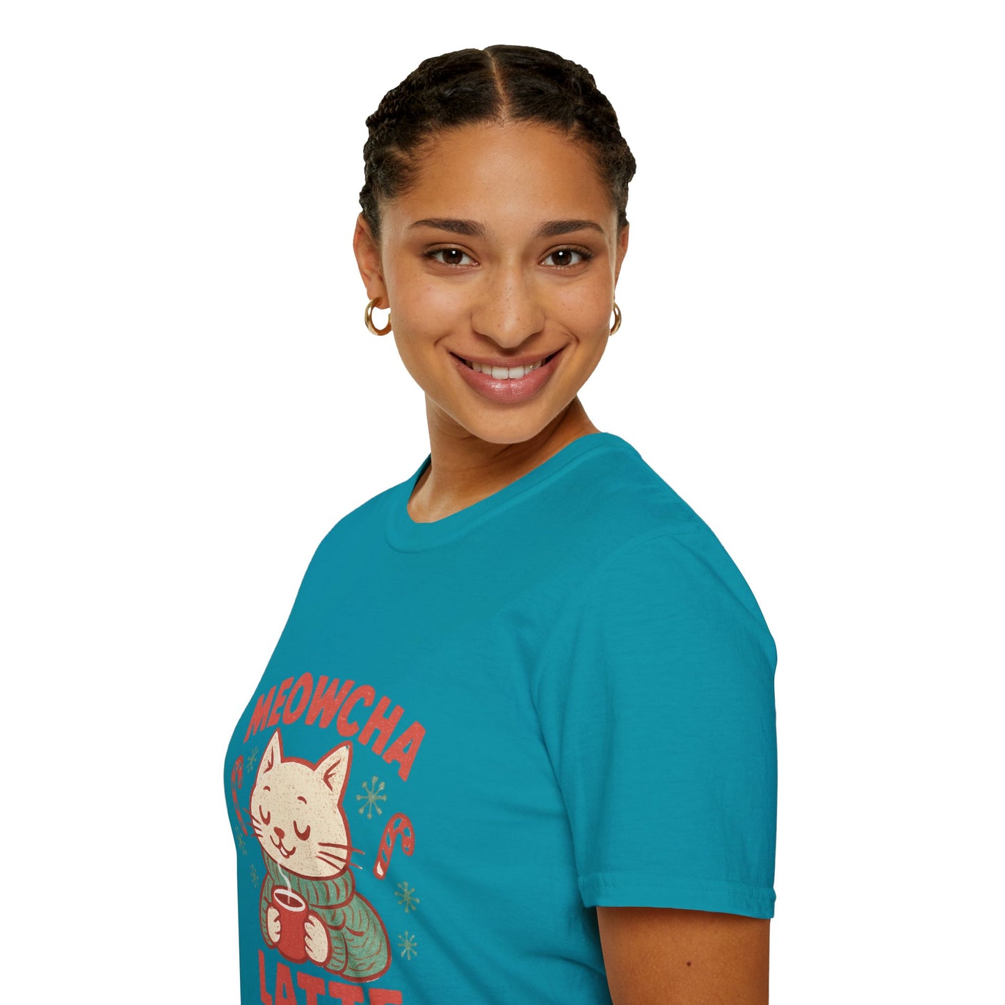 Meowcha Latte | Cozy Cat Christmas Coffee Lover Unisex T-Shirt
