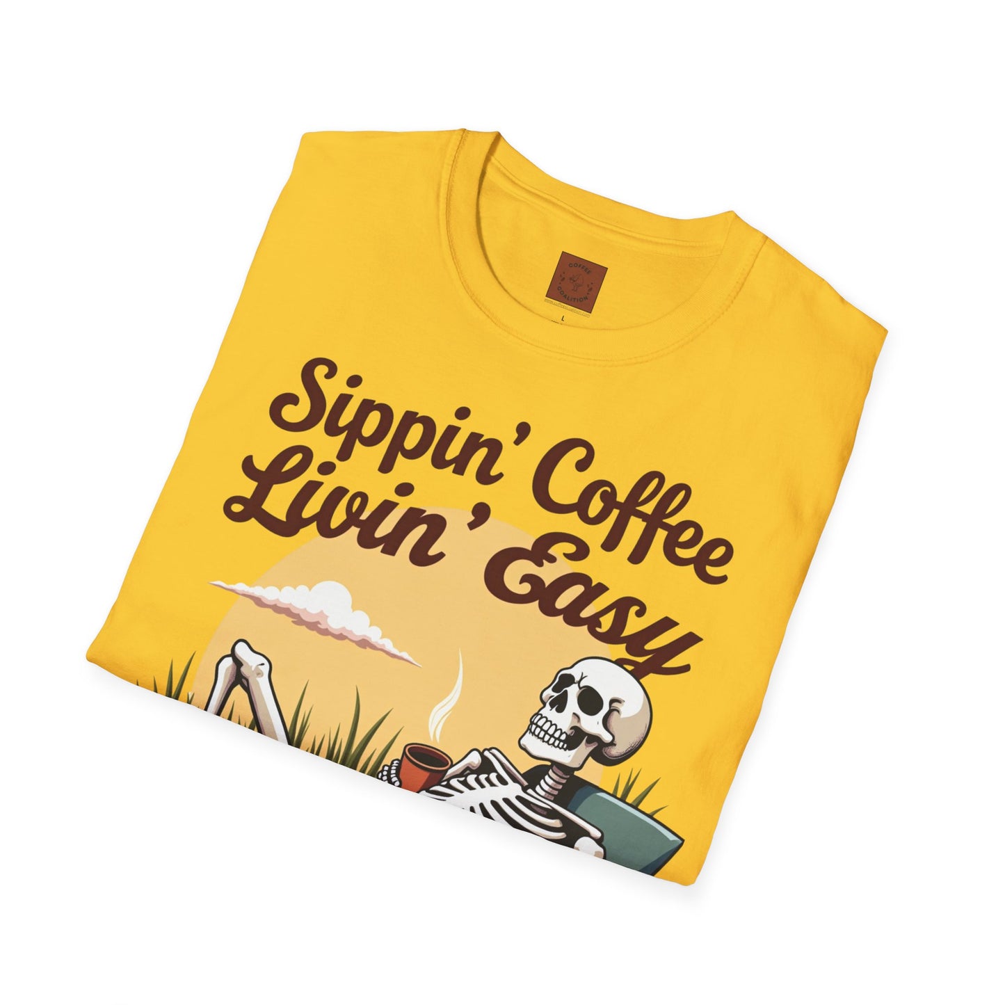 Sippin’ Coffee, Livin’ Easy | Chill Skeleton Coffee Tee