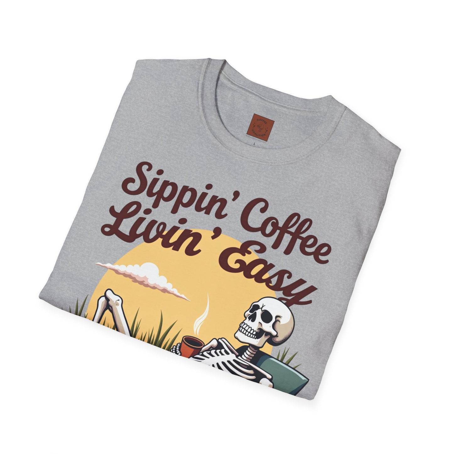 Sippin’ Coffee, Livin’ Easy | Chill Skeleton Coffee Tee