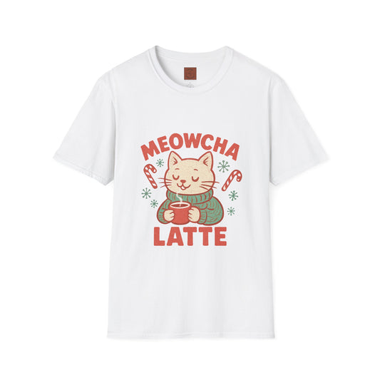 Meowcha Latte | Cozy Cat Christmas Coffee Lover Unisex T-Shirt