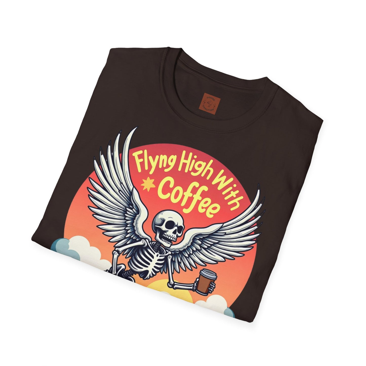 Flying High With Coffee | Skeleton Wings Tee