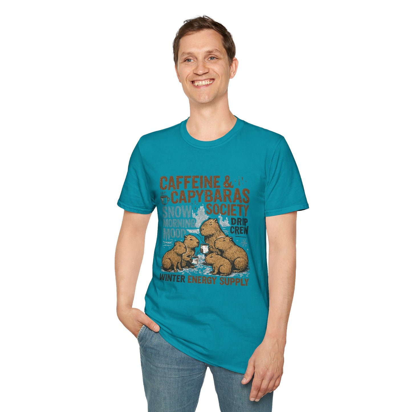 Caffeine & Capybaras Society | Funny Winter Coffee Lover Unisex T-Shirt