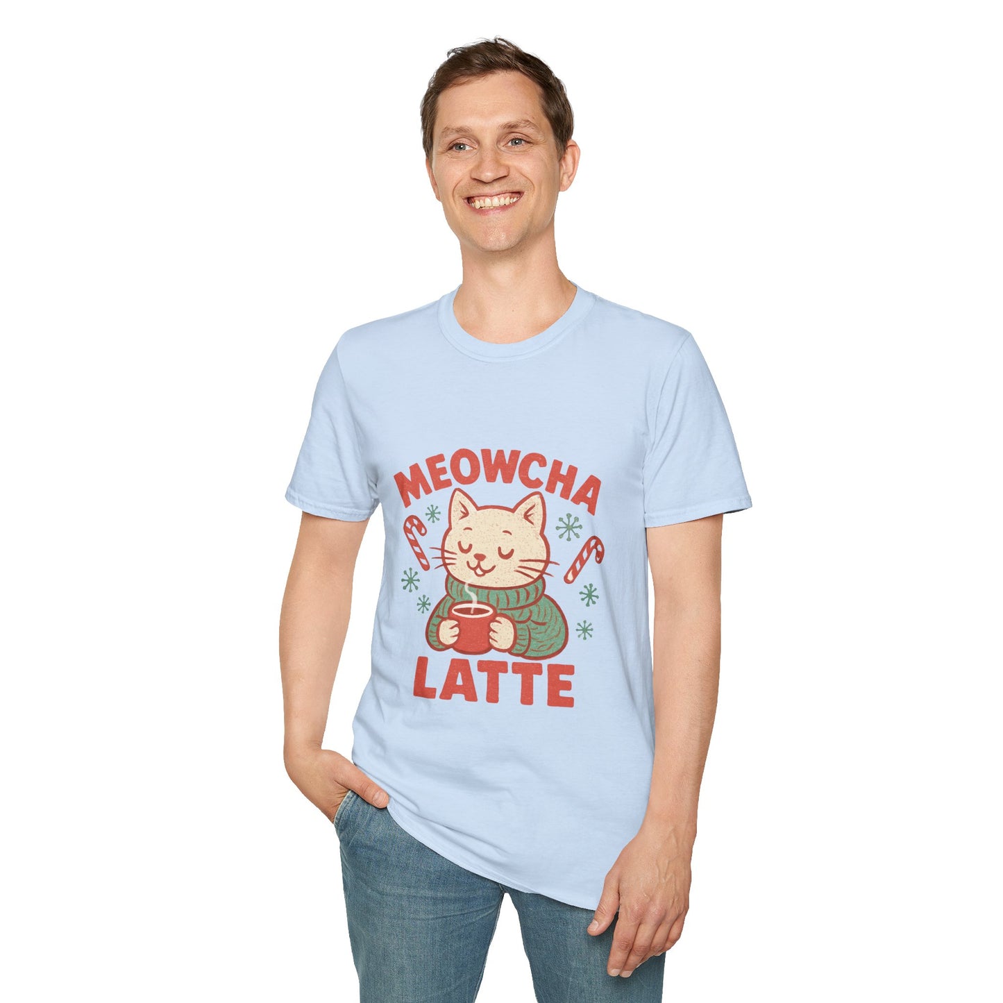 Meowcha Latte | Cozy Cat Christmas Coffee Lover Unisex T-Shirt