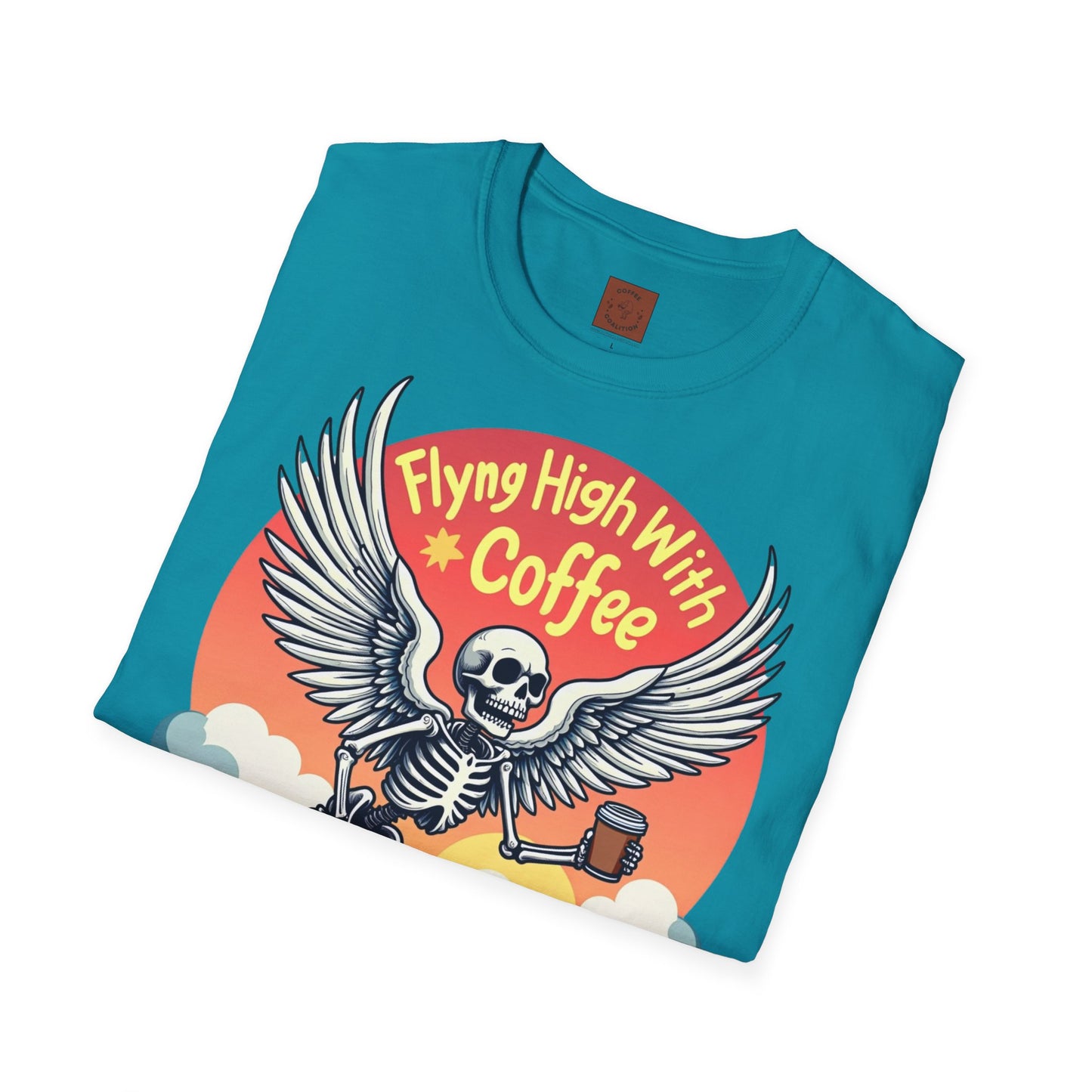 Flying High With Coffee | Skeleton Wings Tee