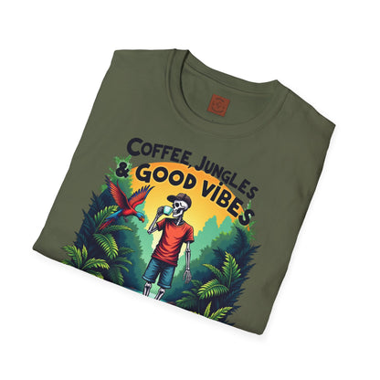 Coffee Jungles & Good Vibes | Funny Skeleton Coffee T-Shirt