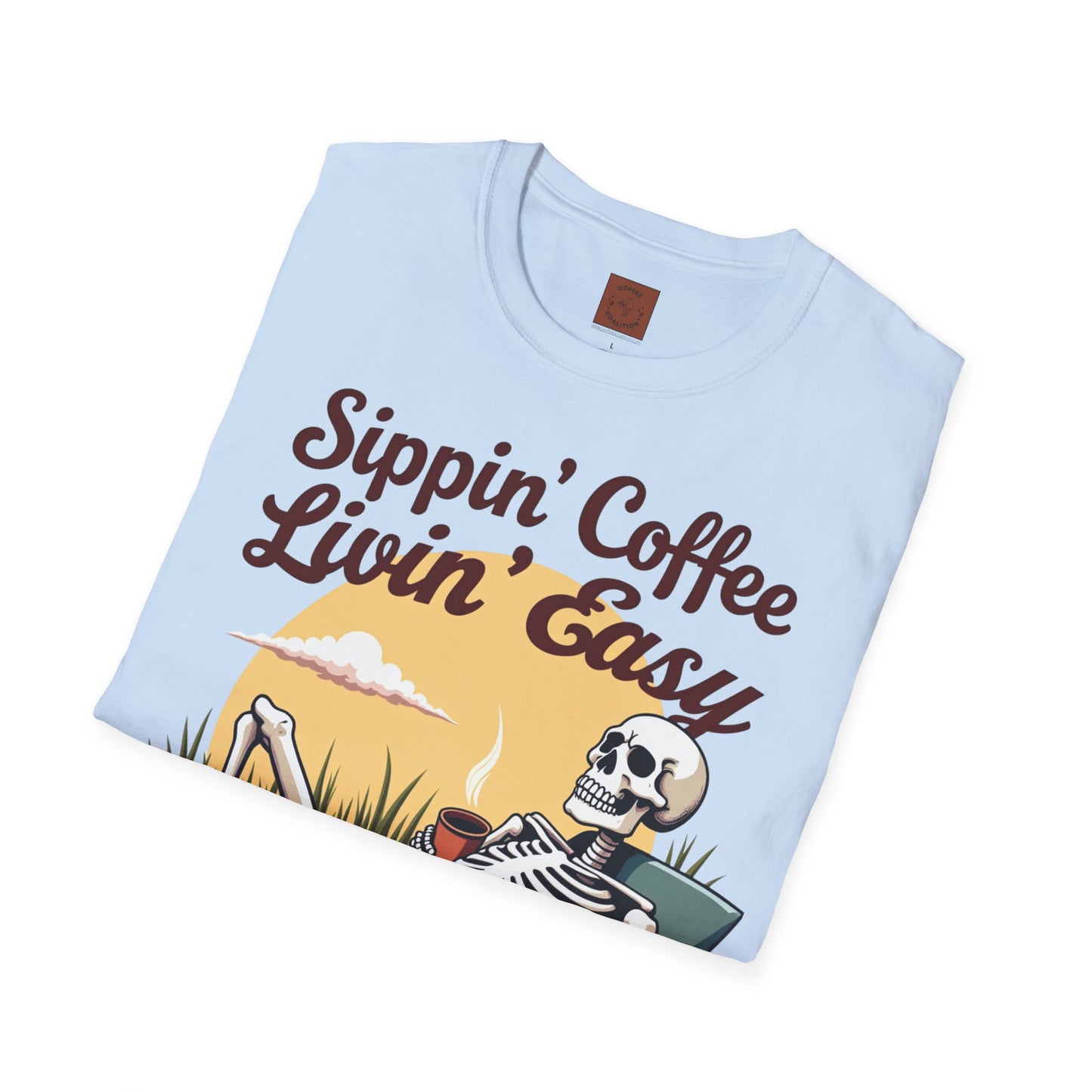 Sippin’ Coffee, Livin’ Easy | Chill Skeleton Coffee Tee