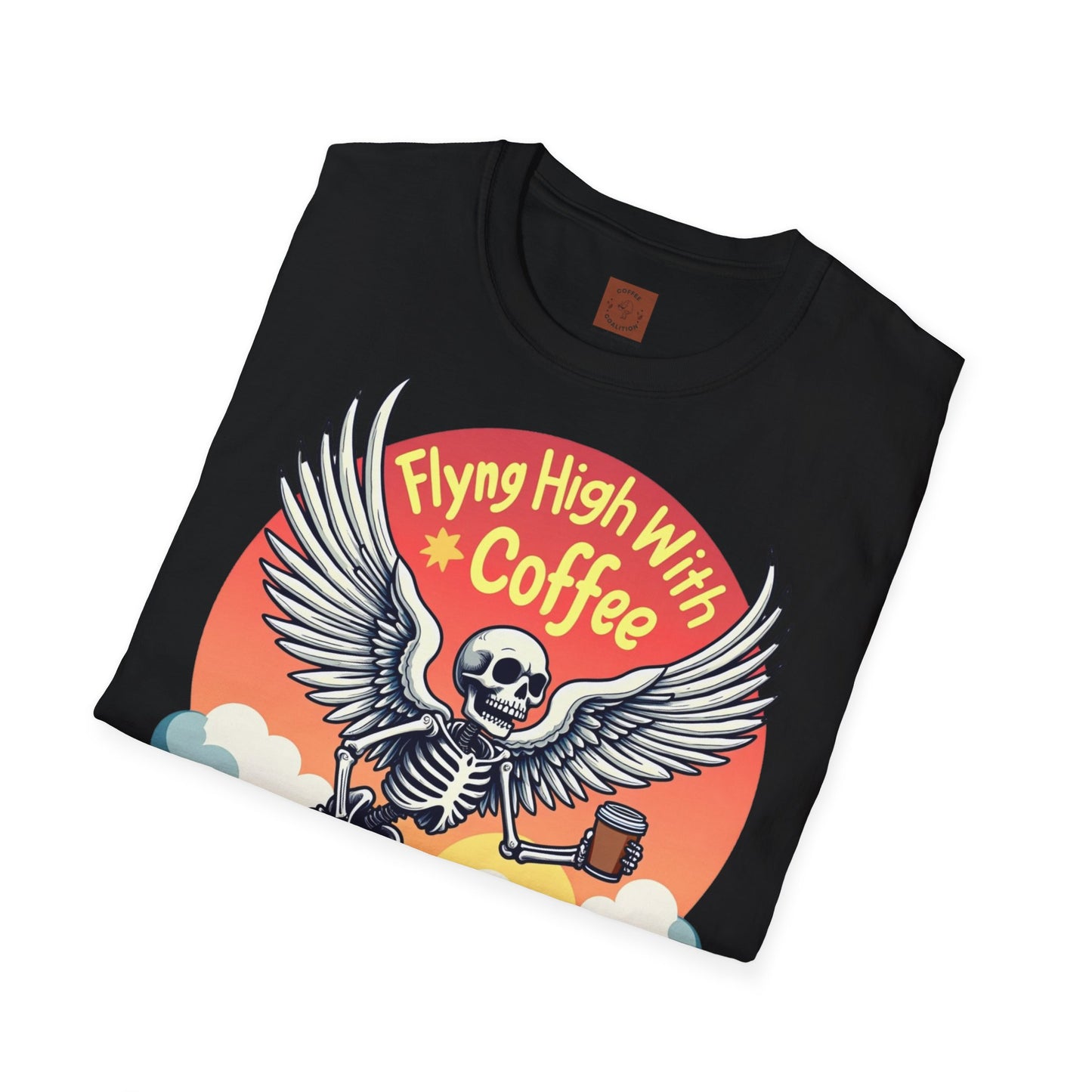 Flying High With Coffee | Skeleton Wings Tee