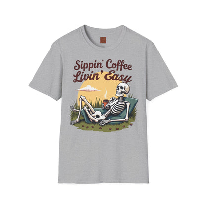 Sippin’ Coffee, Livin’ Easy | Chill Skeleton Coffee Tee