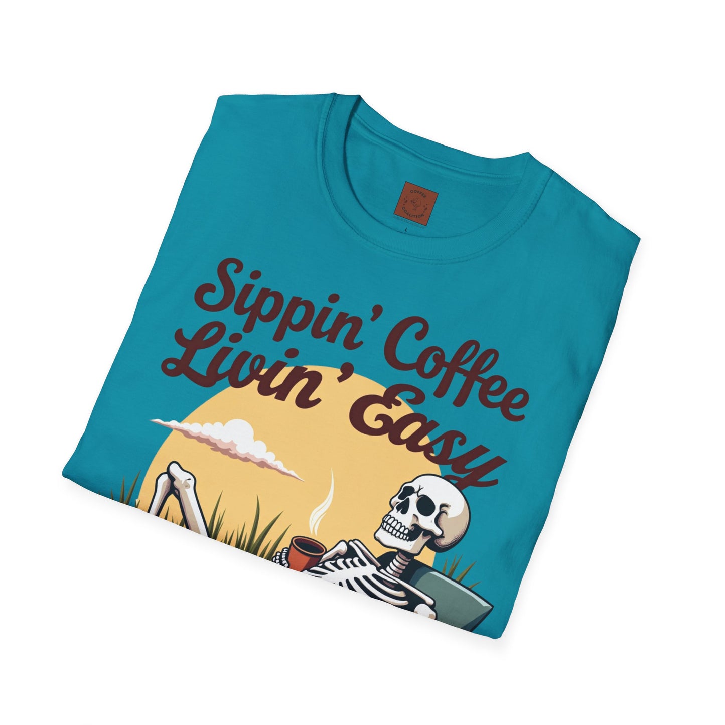 Sippin’ Coffee, Livin’ Easy | Chill Skeleton Coffee Tee