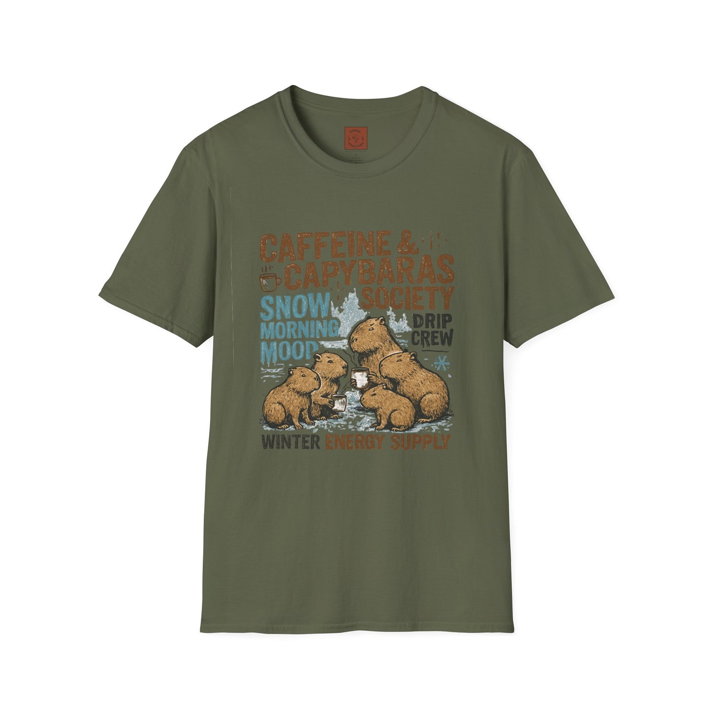 Caffeine & Capybaras Society | Funny Winter Coffee Lover Unisex T-Shirt