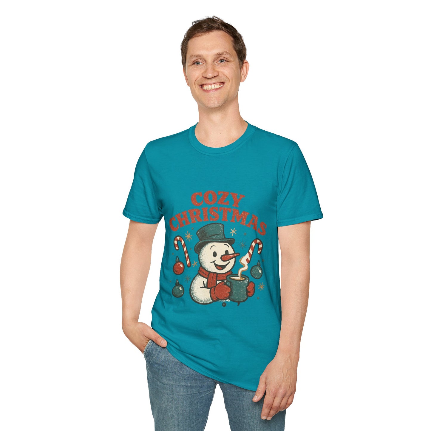 Cozy Christmas | Retro Snowman Coffee Lover Unisex T-Shirt