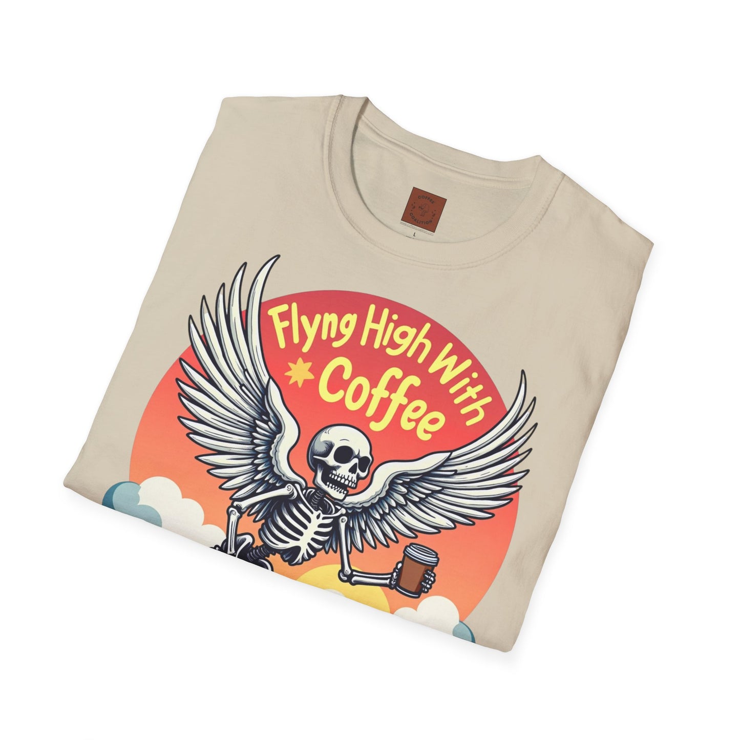 Flying High With Coffee | Skeleton Wings Tee