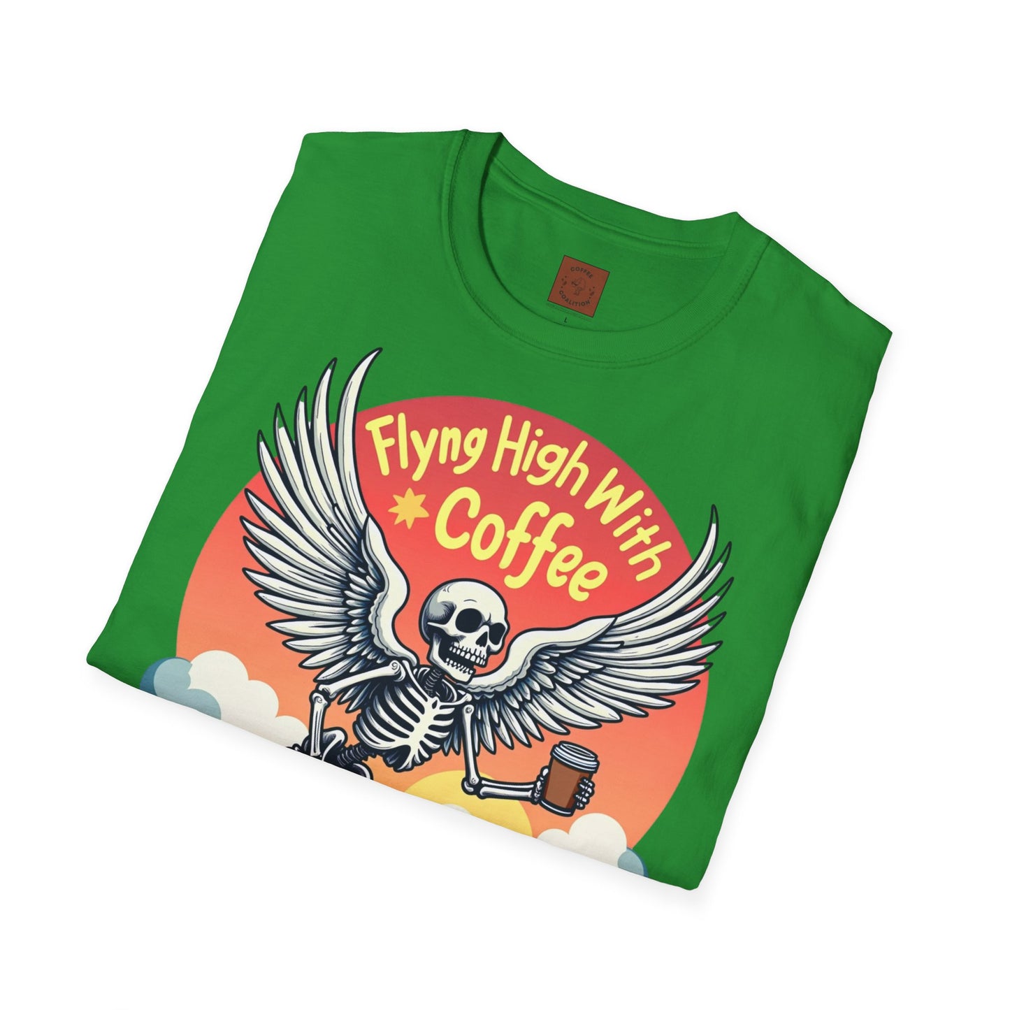 Flying High With Coffee | Skeleton Wings Tee
