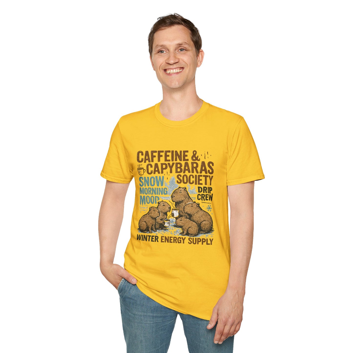 Caffeine & Capybaras Society | Funny Winter Coffee Lover Unisex T-Shirt
