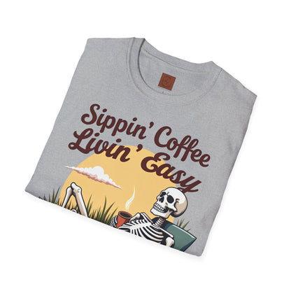 Sippin’ Coffee, Livin’ Easy | Chill Skeleton Coffee Tee