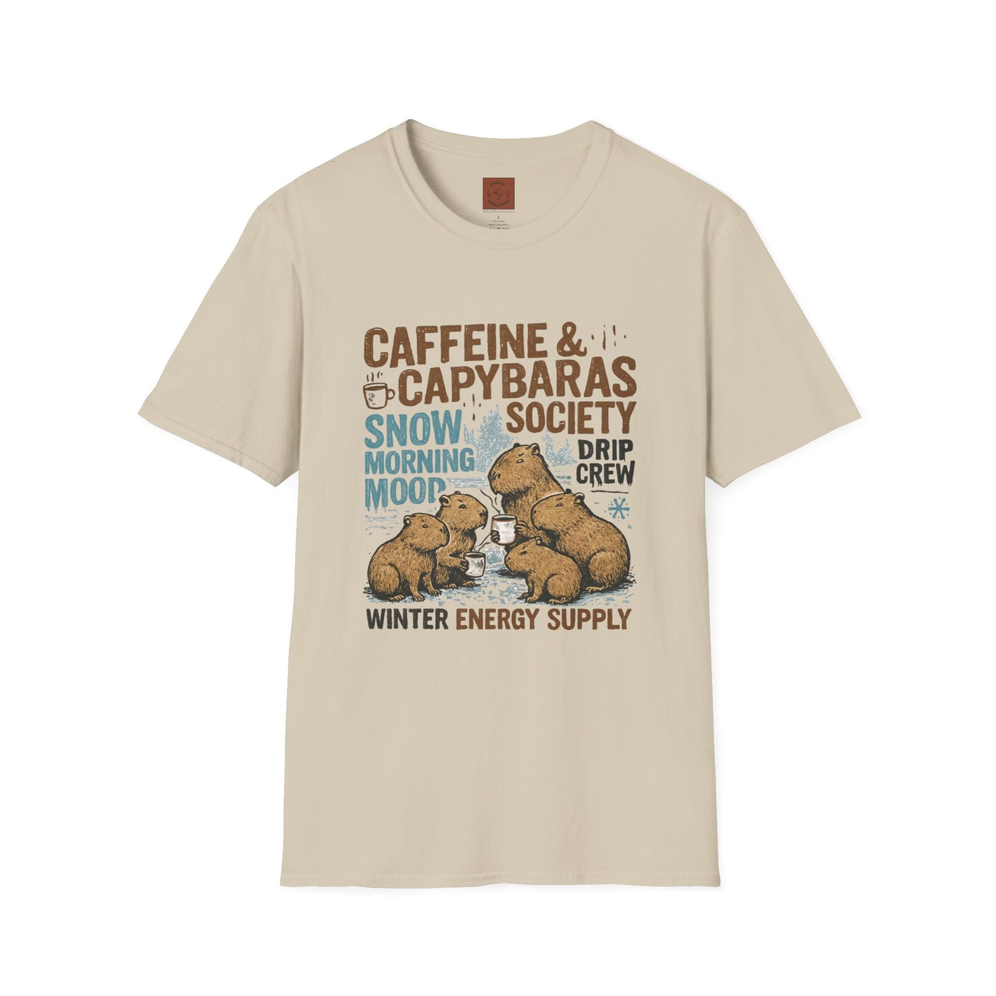 Caffeine & Capybaras Society | Funny Winter Coffee Lover Unisex T-Shirt