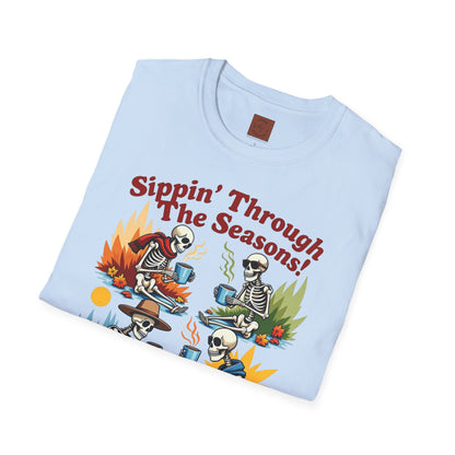 Sippin’ Through the Seasons | Year-Round Coffee Skeleton Tee