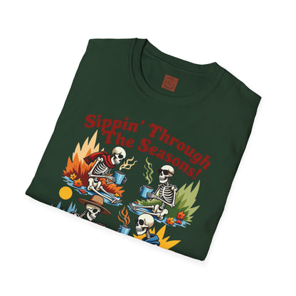 Sippin’ Through the Seasons | Year-Round Coffee Skeleton Tee