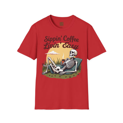 Sippin’ Coffee, Livin’ Easy | Chill Skeleton Coffee Tee